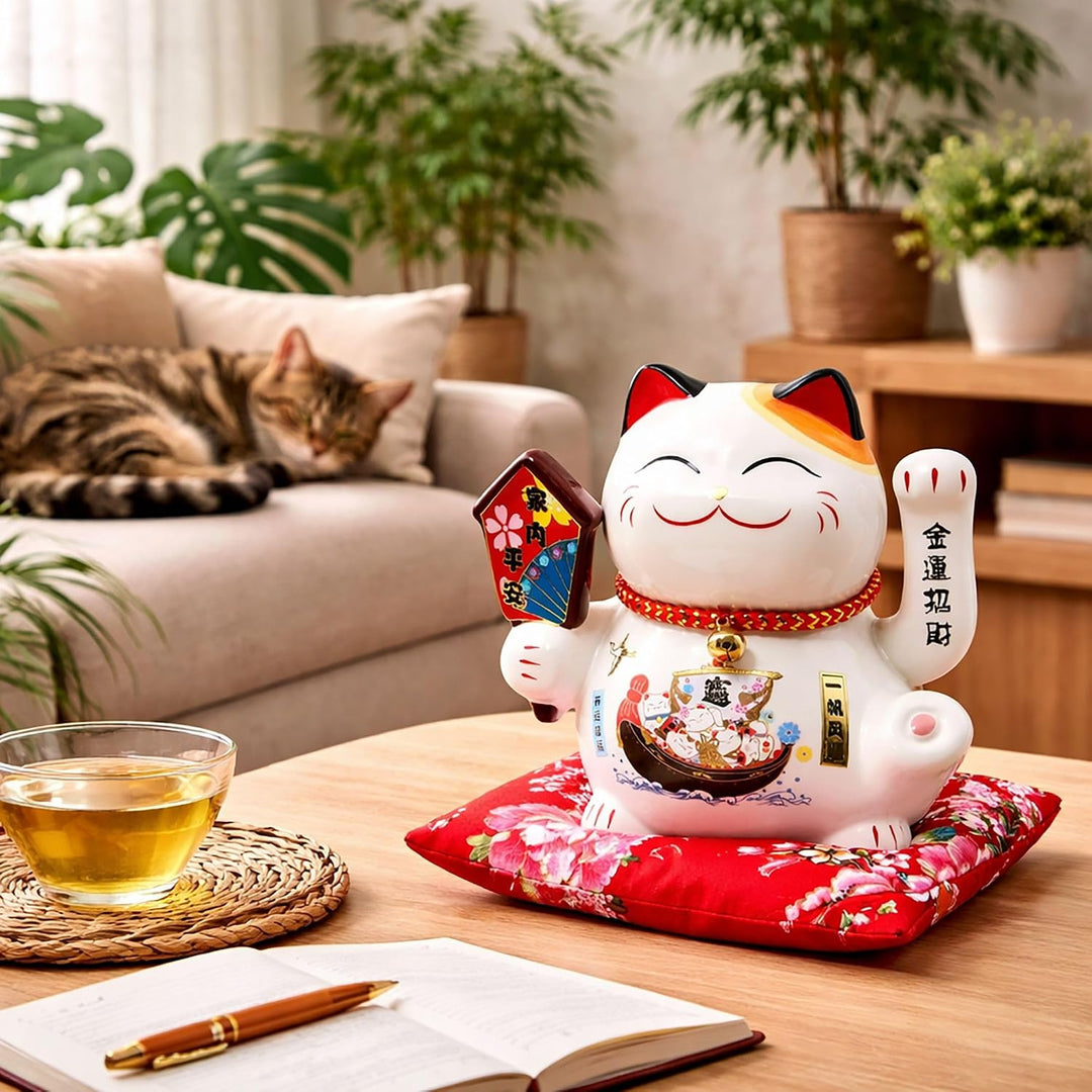 Freak Scene Glückskatze - Maneki-Neko - Winkekatze aus Porzellan 15,5 cm weiss - Maneki Neko 02