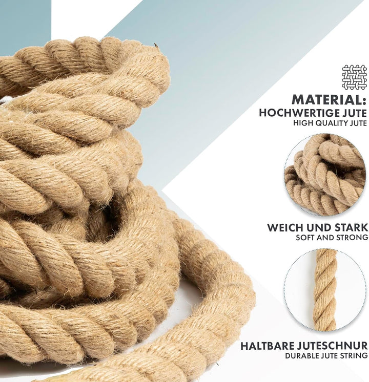 Floordirekt Juteseil 50m 30mm Dicke Juteschnur, Tau Seil aus 100% Natur Jute extra Starke Juteband S