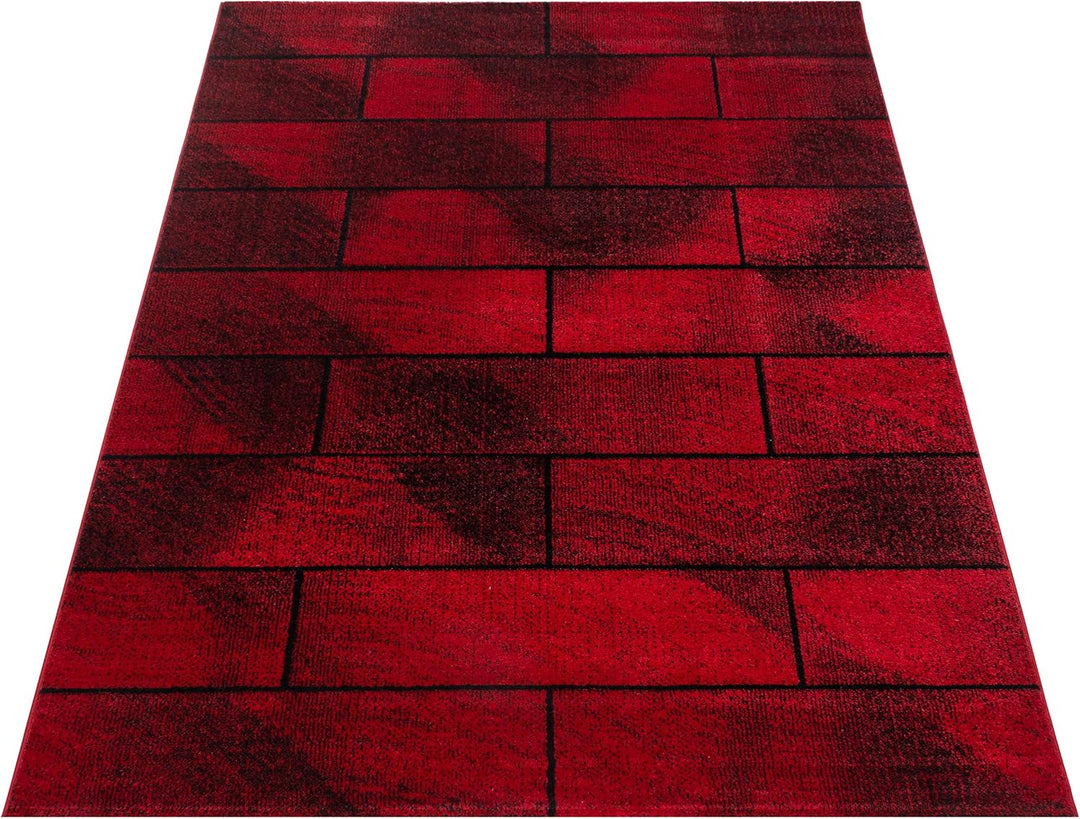 HomebyHome Teppich Wohnzimmer 120x170 cm Rot Wand Design - Schlafzimmer Teppich Kurzflor Extra Weich