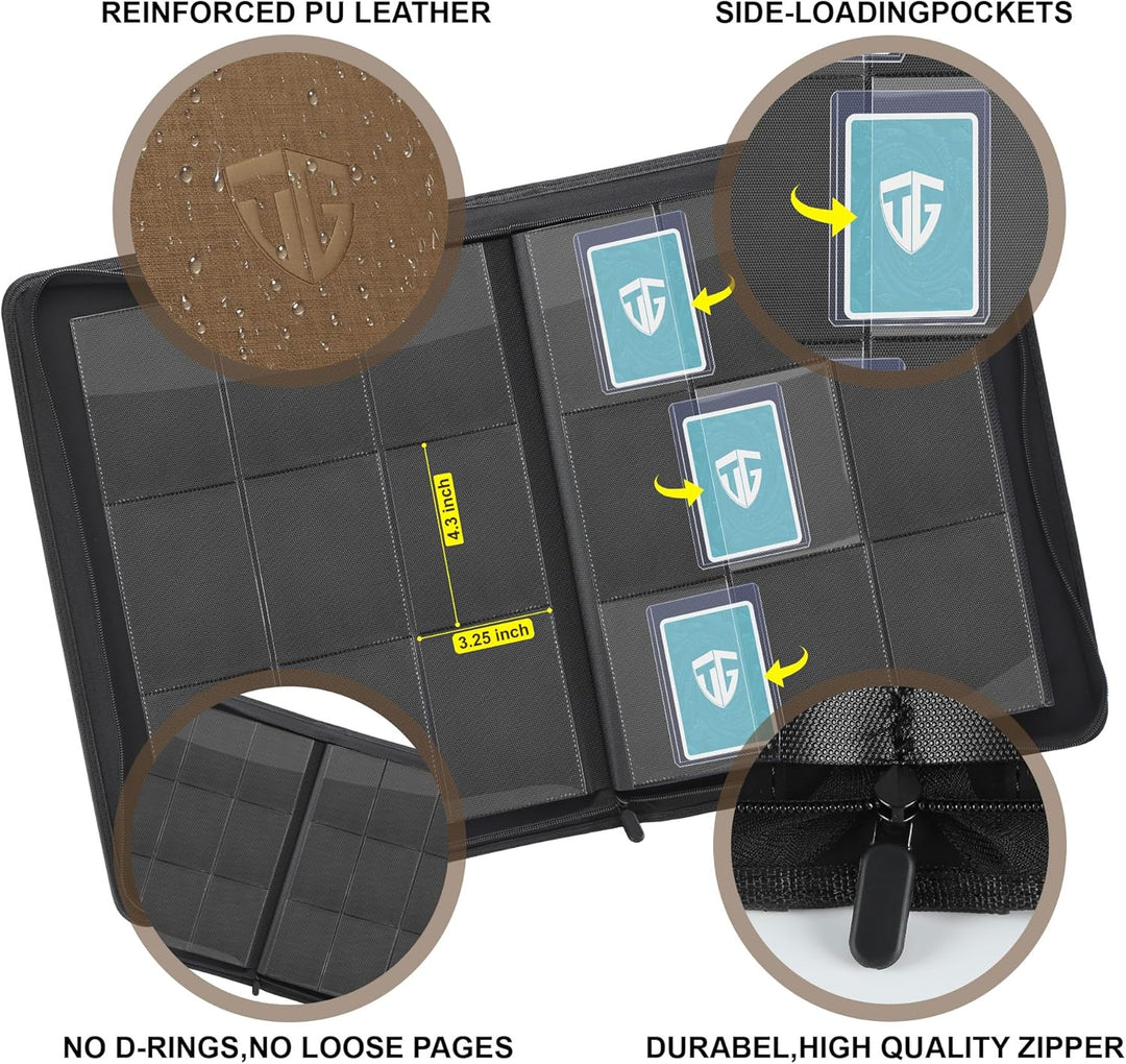TCGUARD Toploader Sammelkarten Album für 216 Toploader, 9 Fächer Toploader Binder mit Hüllen für 3"x