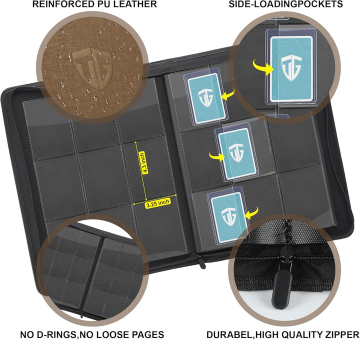 TCGUARD Toploader Sammelkarten Album für 216 Toploader, 9 Fächer Toploader Binder mit Hüllen für 3"x
