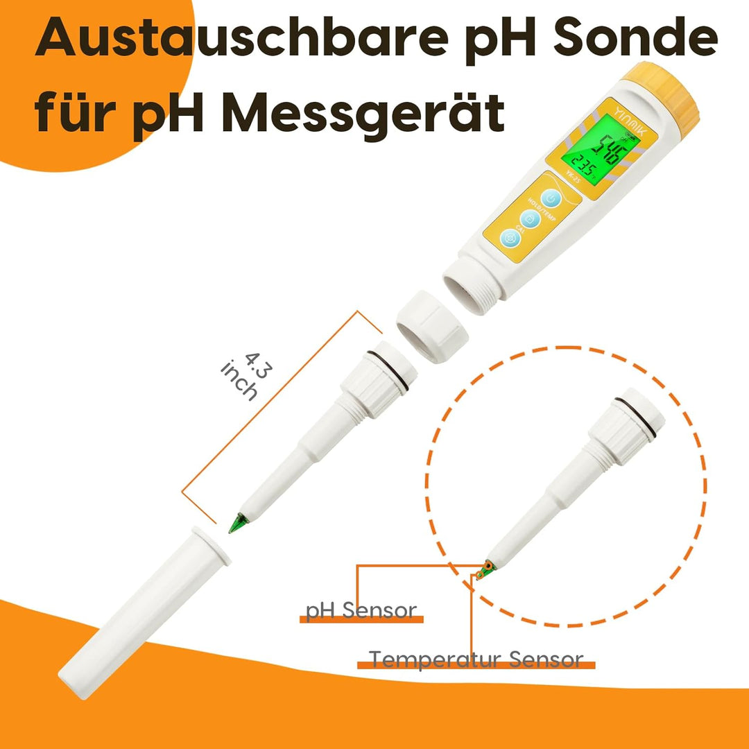 YINMIK pH Sonde für Lebensmittel pH Messgerät, Austauschbare pH Sonde für YK-2S pH Messgerät für Leb