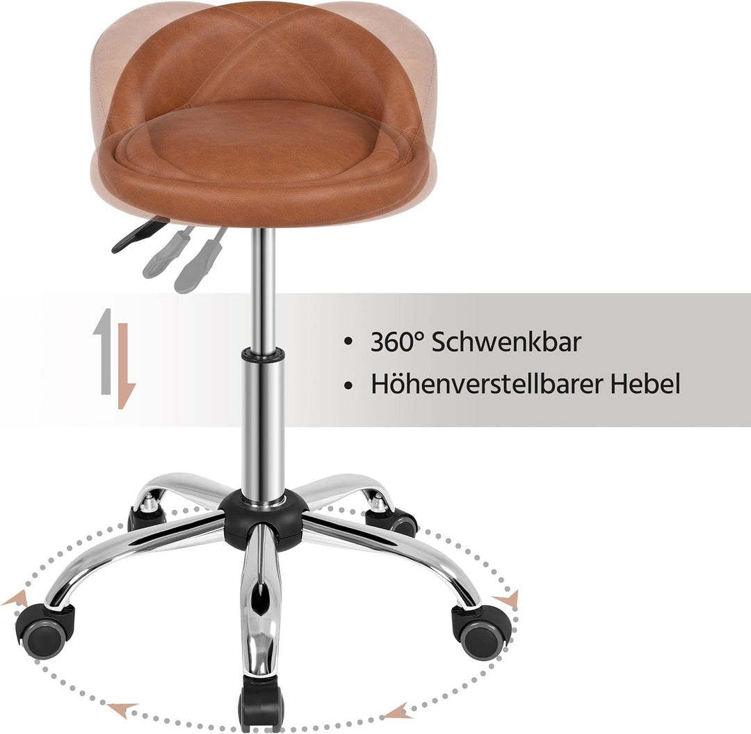 Yaheetech Rollhocker Bürohocker mit Rollen, Drehhocker mit niedriger Rückenlehne, Arbeitshocker Höhe