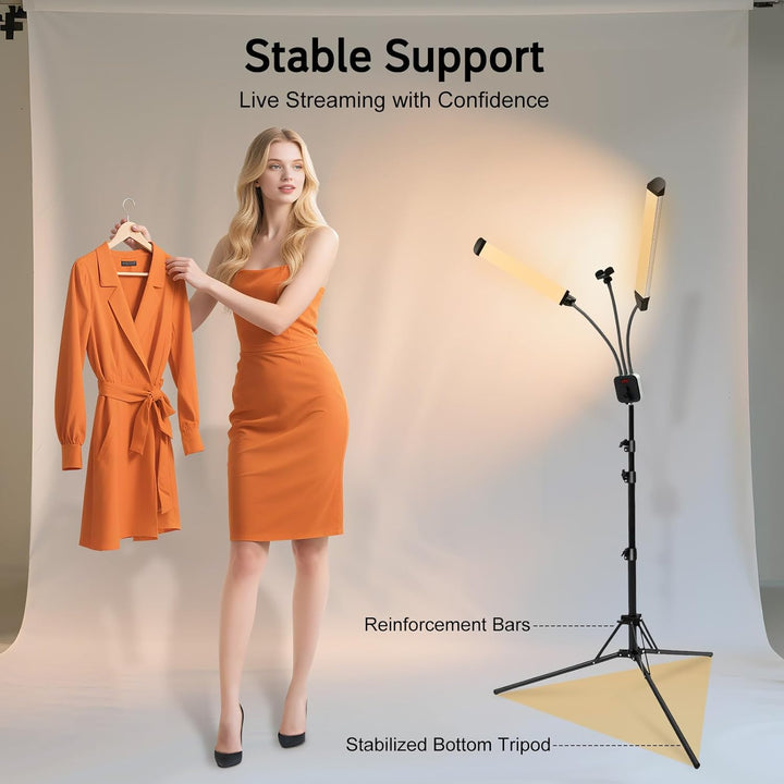 Kosmetiklampe, 3000–6500K Dimmbares LED-Doppelarmleuchte mit Stativ und Tragtasche, 220V 40W Videoli