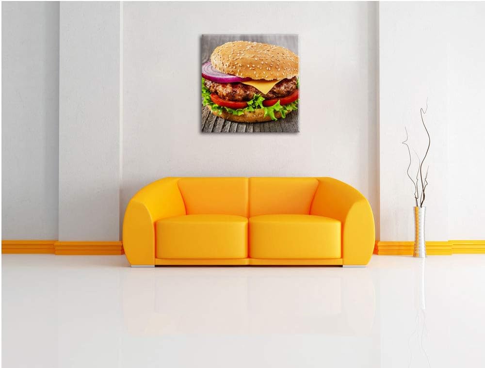 Leckerer Cheeseburger, Format: 70x70 auf Leinwand, XXL riesige Bilder fertig gerahmt mit Keilrahmen,