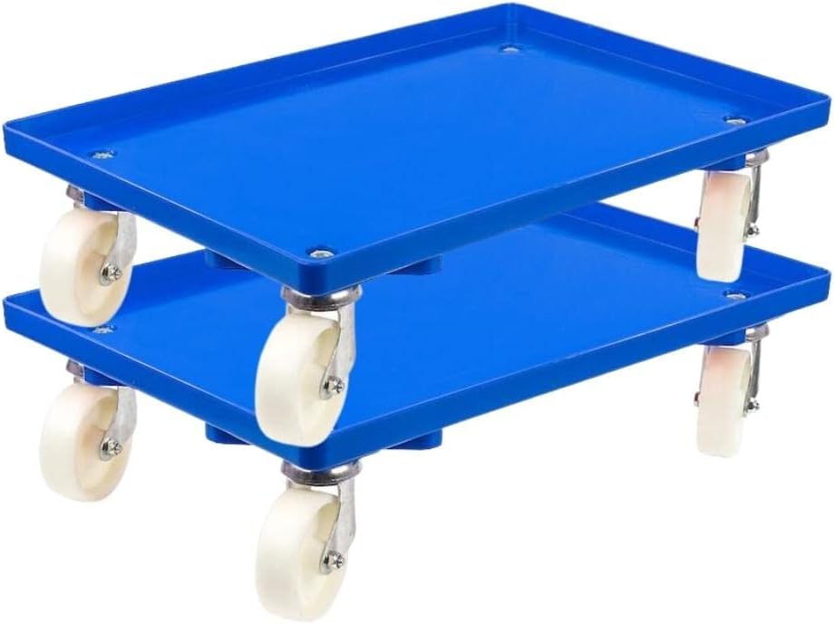SparSet 2X Transportroller für Euroboxen 60x40cm mit Kunststoffräder blau | Geschlossenes Deck | 2 L