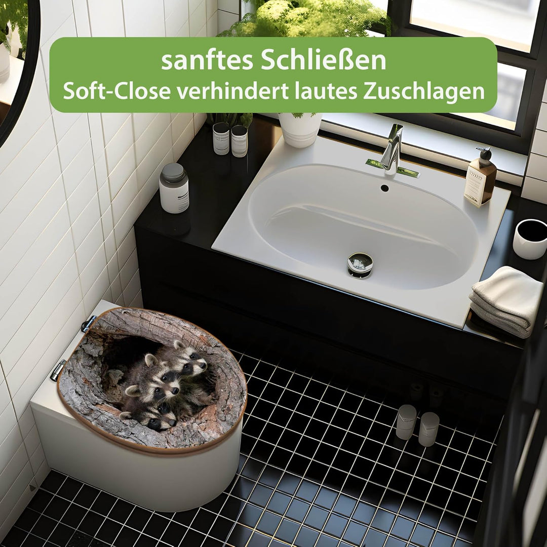 banjado Design WC Sitz Bambus Absenkautomatik 45,8x37,5cm - Toilettendeckel mit Absenkautomatik Holz