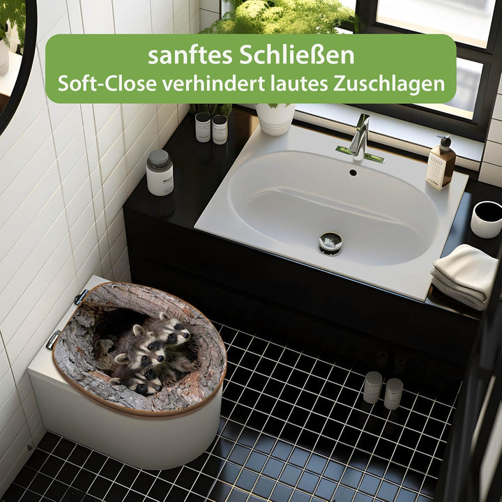 banjado Design WC Sitz Bambus Absenkautomatik 45,8x37,5cm - Toilettendeckel mit Absenkautomatik Holz