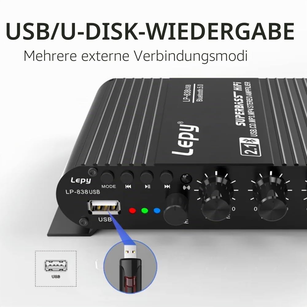 LP-838USB Bluetooth 5.0 Verstärker 2.1 3-Kanal-Support Super Bass Musikwiedergabe USB-Fernbedienung