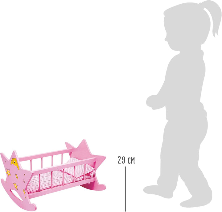 small foot Puppenwiege „Stern“ aus Holz, in rosa mit Mond und Sternen, für Puppen bis 45 cm, ab 3 Ja
