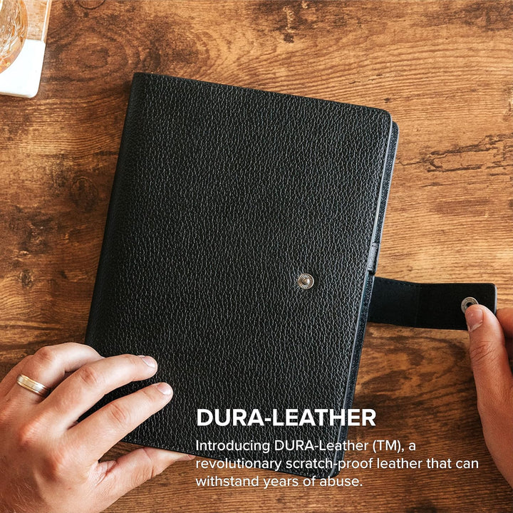 CASE ELEGANCE Nachfüllbares Leder Notizbuch A5. mit Stiftschlaufe, Kartenfächer - Messingverschluss
