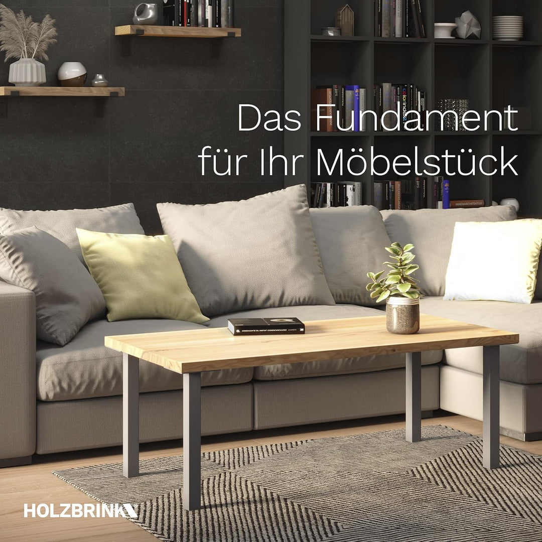 HOLZBRINK Tischbeine Eckig, Möbelfüsse aus Quadratrohr 40x40 mm, Höhe 43 cm, Grau, 4 Stück, HLT-14A-