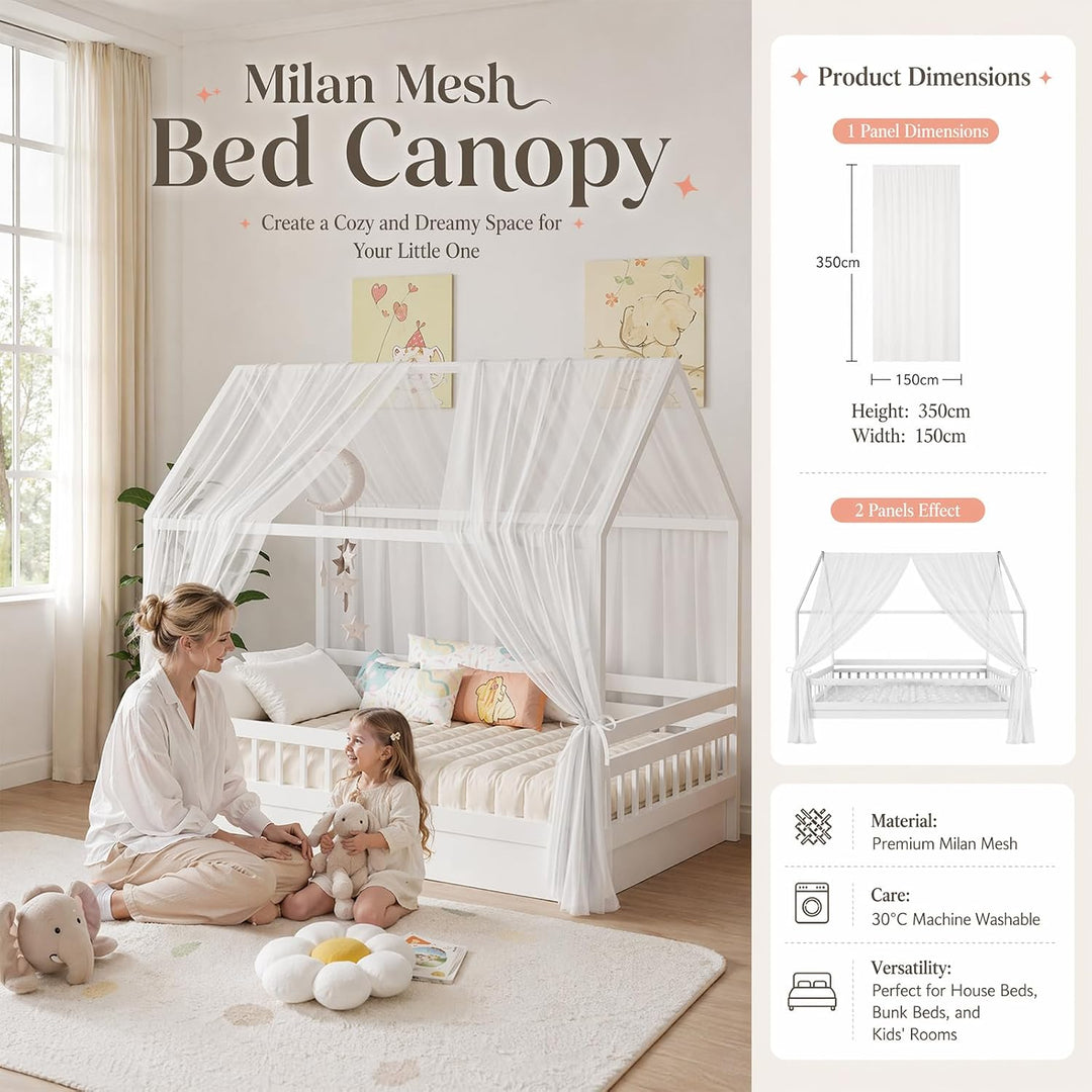 Hausbett Himmel Set, 2 Stück Betthimmel Hausbett, Leichter Atmbar Mailänder Gaze Himmelbett Vorhänge