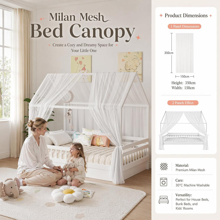 Hausbett Himmel Set, 2 Stück Betthimmel Hausbett, Leichter Atmbar Mailänder Gaze Himmelbett Vorhänge