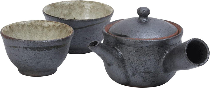Shigaraki Pottery Sumi-iro Kyusu Teekanne und Yunomi Set