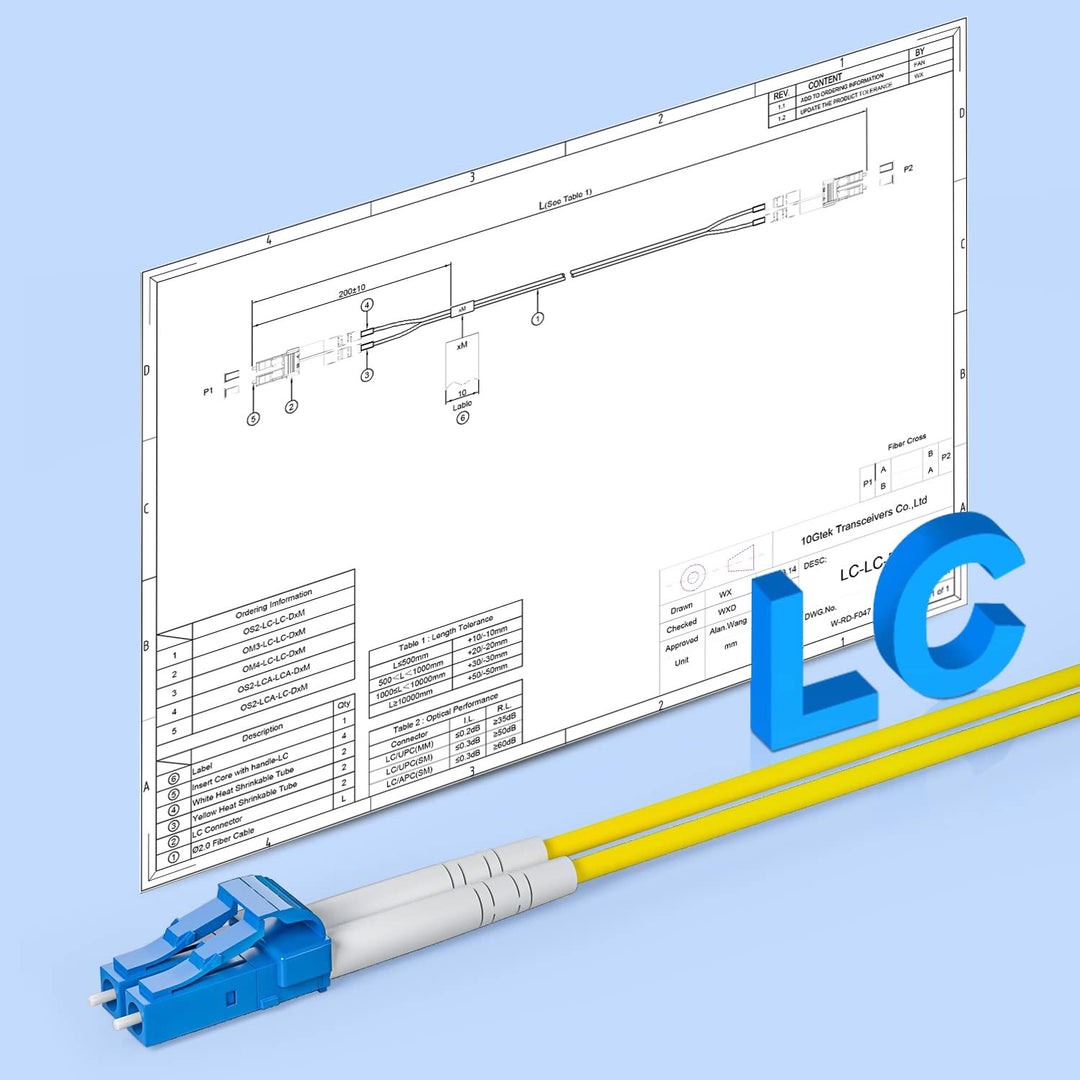 10Gtek LC zu LC OS2 Singlemode Duplex 100-Meter, LWL Glasfaser Patchkabel Fibre Optic Patch Cable 9/