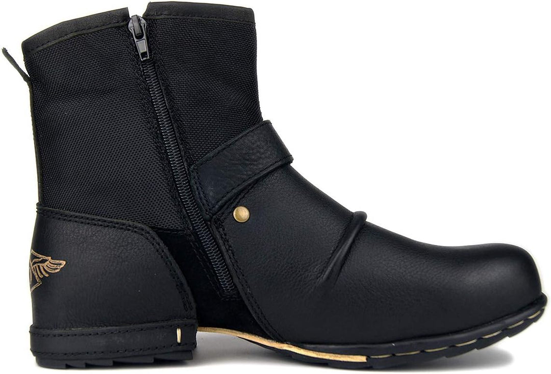 COWSDELLA Herren Stiefel aus Leder Rindsleder mit Gummisohle Biker Motorrad Boots mit Reissverschlus