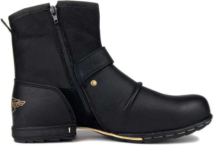 COWSDELLA Herren Stiefel aus Leder Rindsleder mit Gummisohle Biker Motorrad Boots mit Reissverschlus