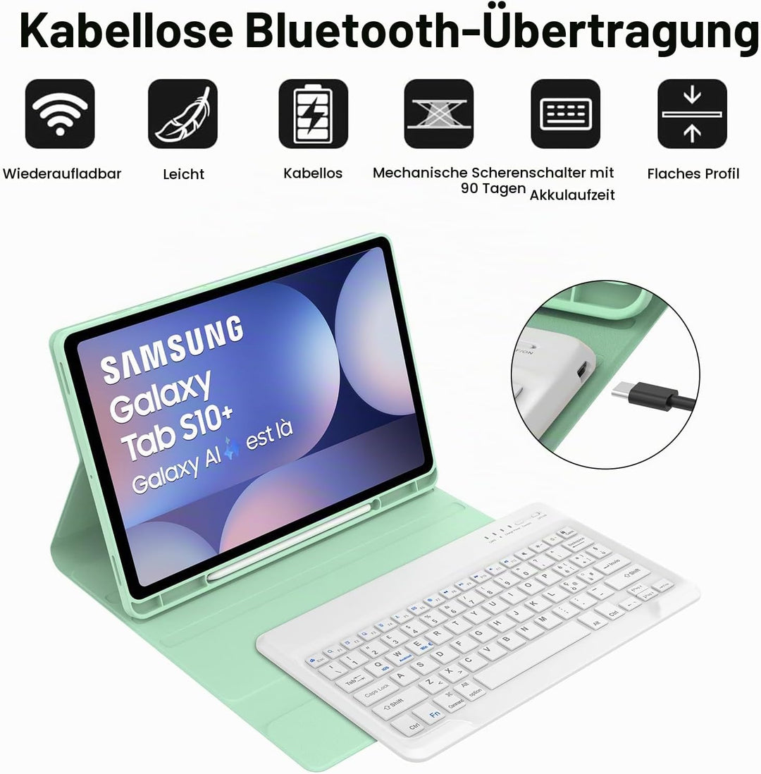 IVEOPPE Tastatur für Samsung Galaxy Tab S10+/S9FE+/S9+, Hülle Tastatur Kompatibel mit Samsung Tab S9
