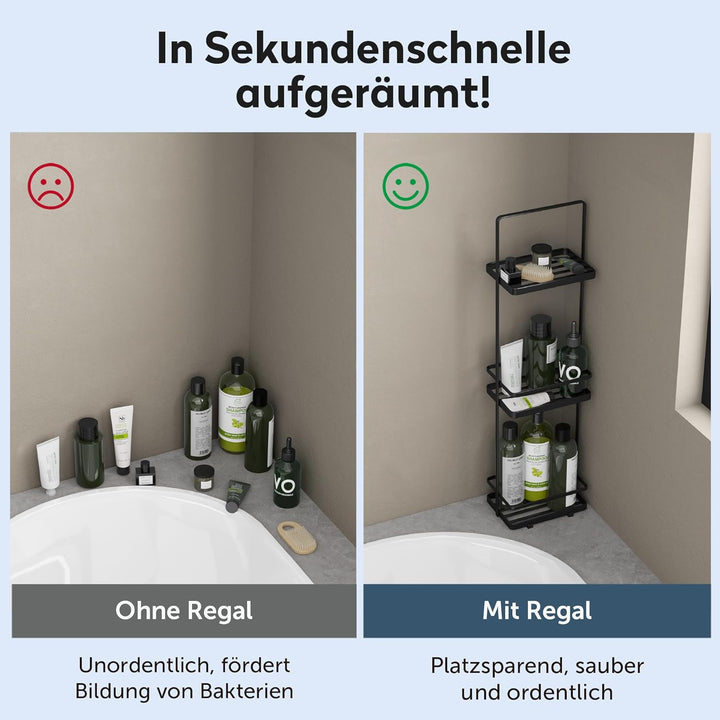 doporro Duschablage ohne Bohren, 3 Ebenen Badregal Stehend, Duschregal Schmales aus Metall, Modernes