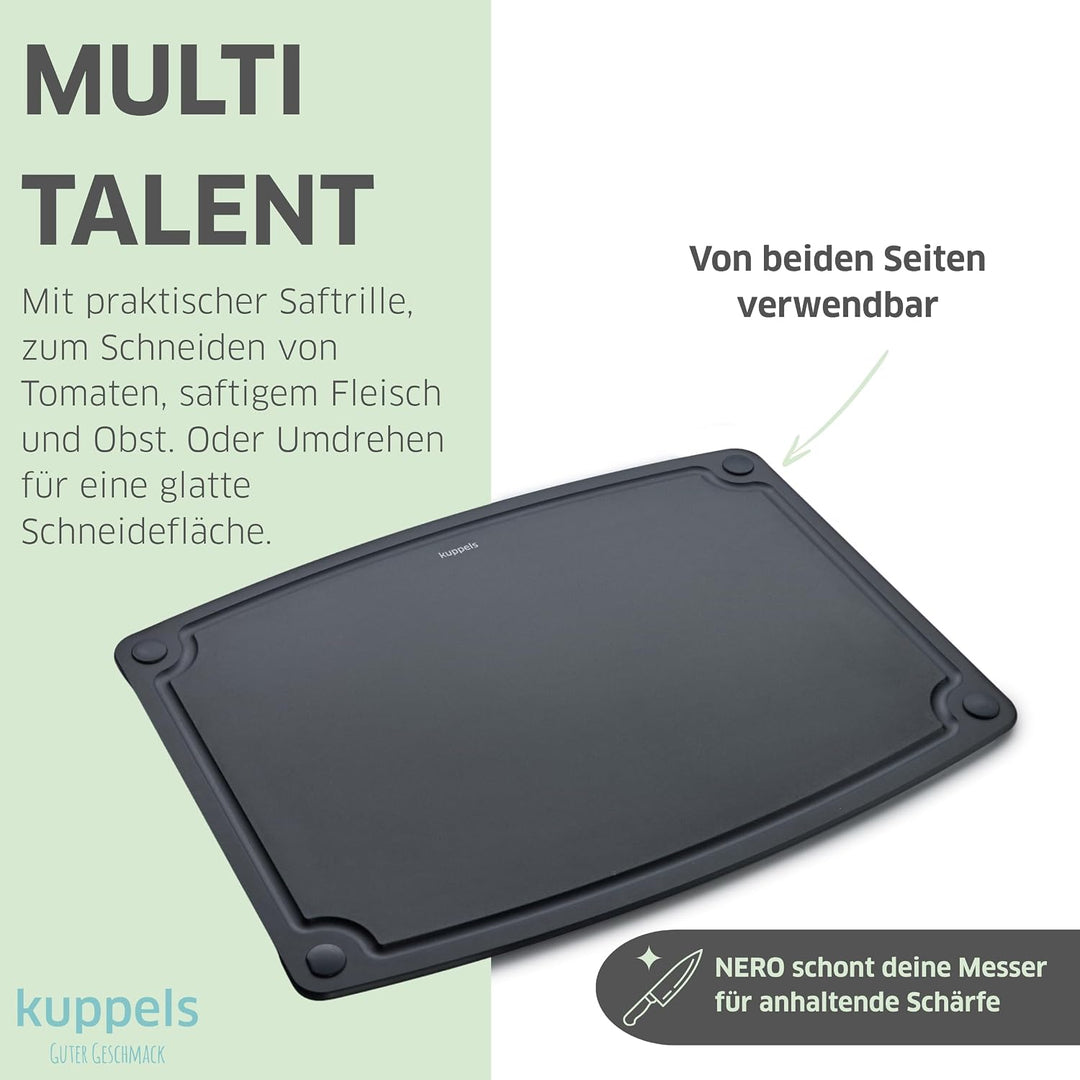 Kuppels NERO Holzfaser Schneidebrett Set 3-teilig, Küchenbretter ohne Plastik mit Saftrille und Sili