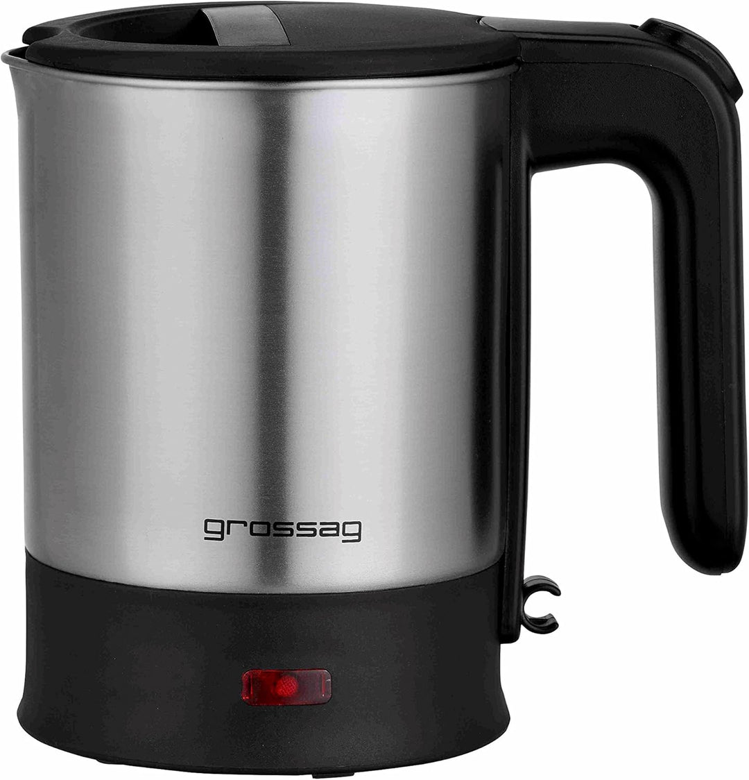 grossag WK 6.07, Kompakter Reise-Wasserkocher 0,5L Edelstahl-Topf, umschaltbare Spannung (115V/230V)