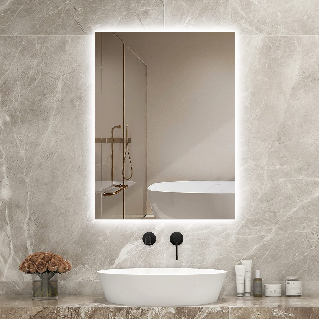 Infrarotheizung Spiegel mit LED Beleuchtung 450 Watt - Spiegelheizung Infrarot - Badspiegel 80x60 CM