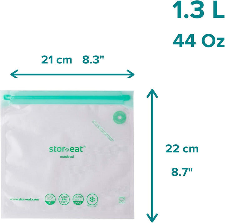 Mastrad – 1 Vakuumgarer-Set Stor'eat – Zusammensetzung 5 Beutel à 1,3 l + 5 Beutel à 3 l – 1 Vakuump