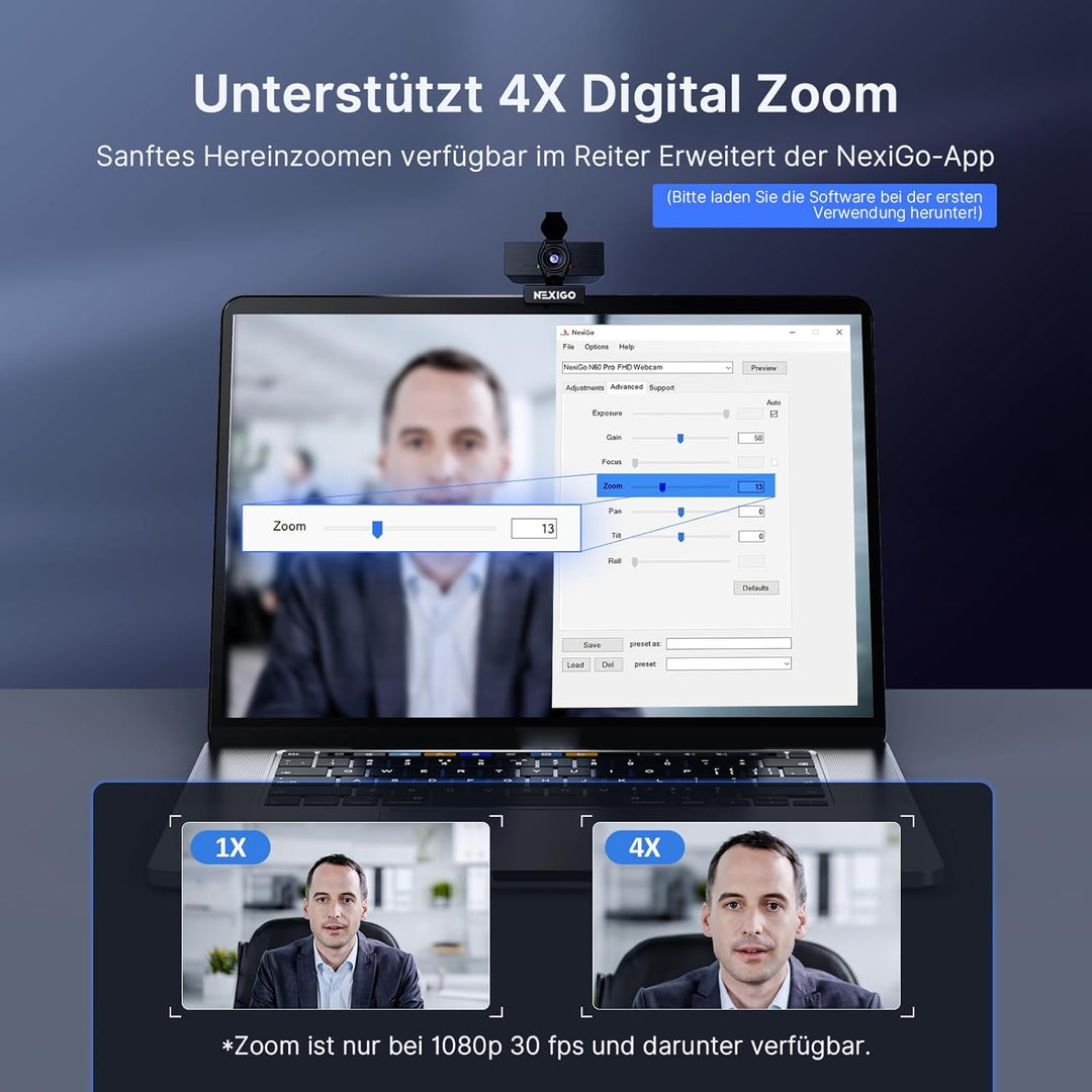 NexiGo N60 Pro 4K Webcam, Sony-Sensor, Autofokus, 1080p 60fps, Noise-Cancelling-Mikro, Sichtschutz,