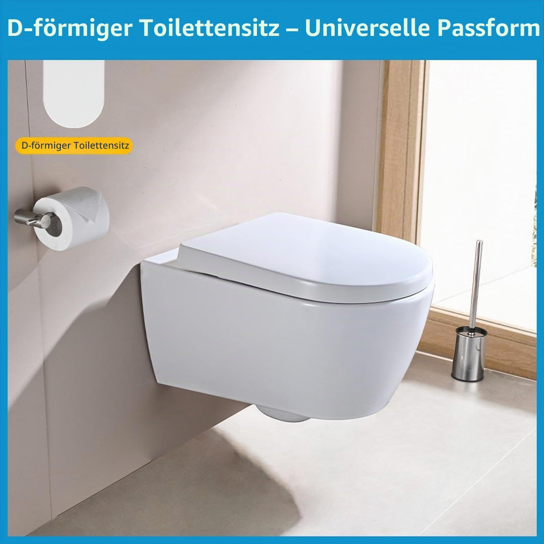 YEAUPE PRO Toilettendeckel mit Absenkautomatik D Form [LANG], WC-Sitz einfache Montage, Quick-Releas