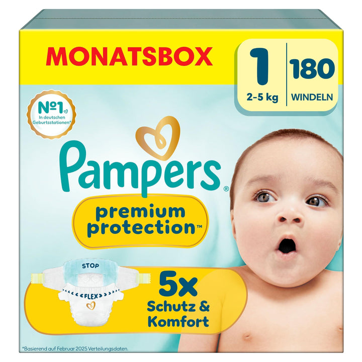Pampers Baby Windeln Grösse 1 (2-5kg) Premium Protection, Newborn, HALBMONATSBOX, bester Komfort und