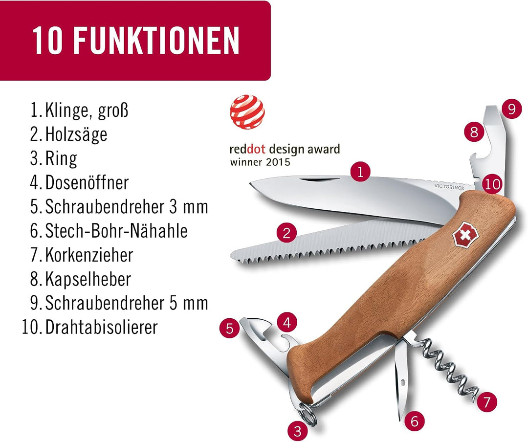 Victorinox Schweizer Taschenmesser gross, Ranger 55, Swiss Army Knife, Multitool, 10 Funktionen, Fes