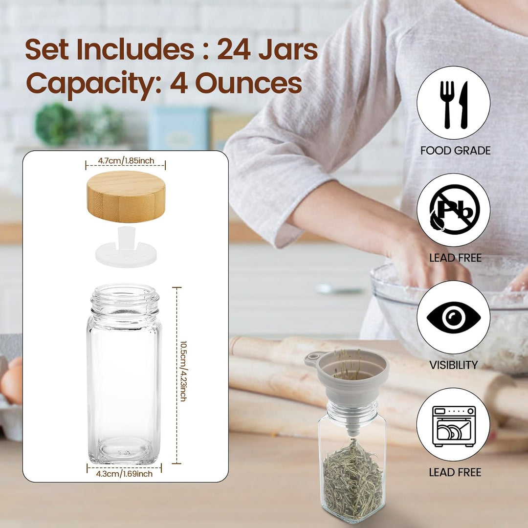 Lannvan Gewürzgläser Eckig Set [24 Stück] mit Bambus Deckel, 120ml Gewürzdosen mit 246 Etiketten, Ge