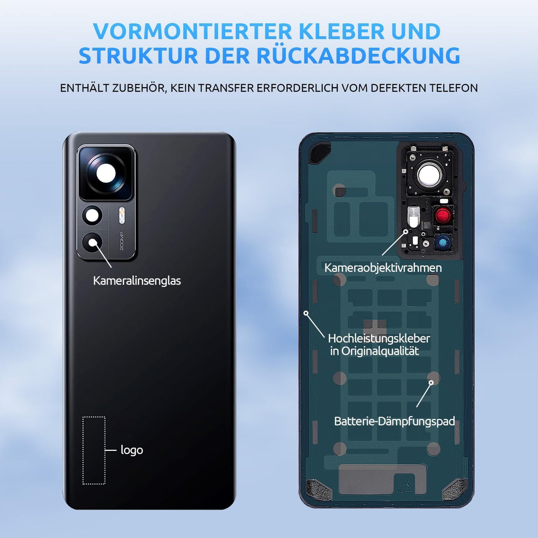 Eonpam Akkudeckel für Xiaomi 12T Pro Rückseite Glas Original Backcover Back Glas Ersatz Reparatur Se