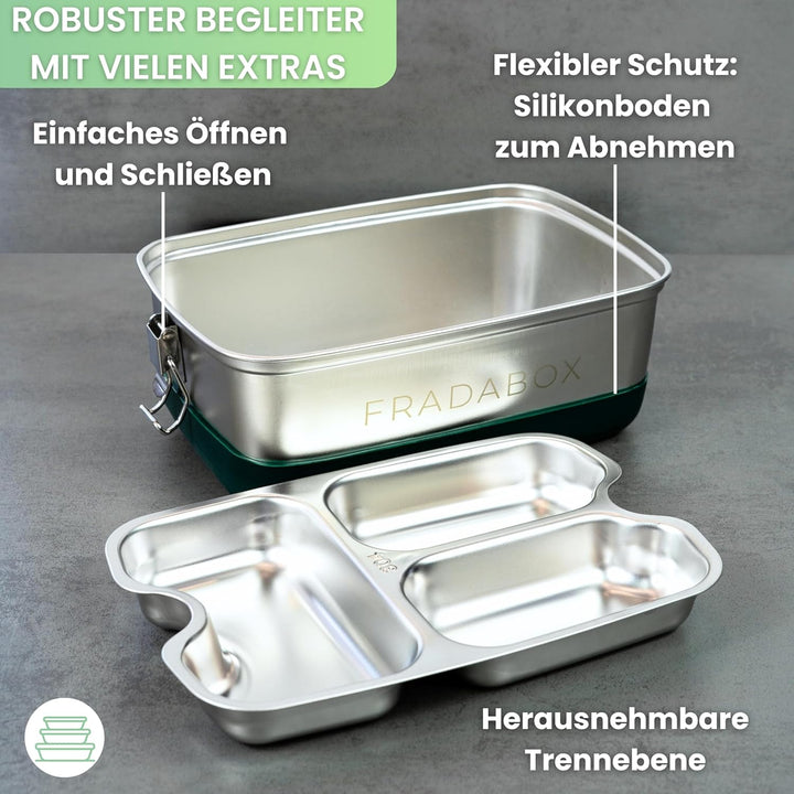 Lunchbox „Frankie“ 2000ml, 4 Fächer, Premium Edelstahl Dose mit Etagen, Meal Prep Bento Box, BPA-fre