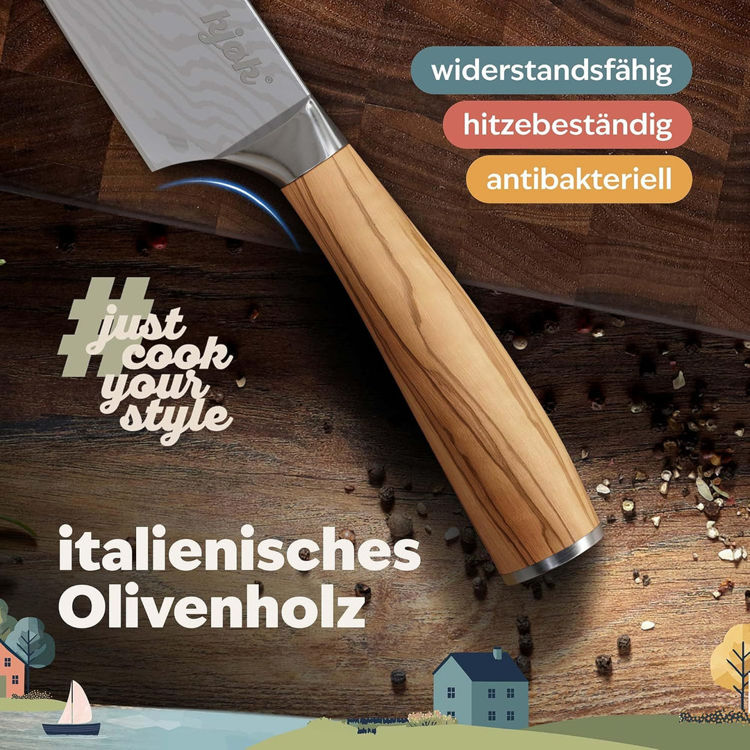kjøk Premium Kochmesser Allzweckmesser 13cm Olivenholzgriff Härte 58±2 HRC Japanmesser-Style hochwer