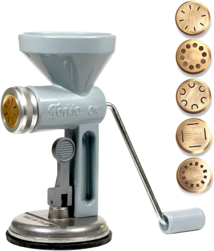 Nudelmaschine manuell mit Saugnapf und 5 Matrizen aus Messing für Pasta | TORKIO OK Leonardo Teigsch