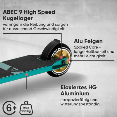 Apollo Stunt Scooter - Star Pro | HighQuality eloxierter Profi Stuntroller | Kinder Scooter mit ABEC
