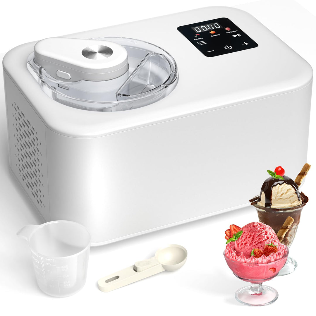 Acmeenjoy Eismaschine mit Kompressor 1,2L, Eismaschine Selbstkühlend 110W, mit Entnehmbarem Eisbehäl