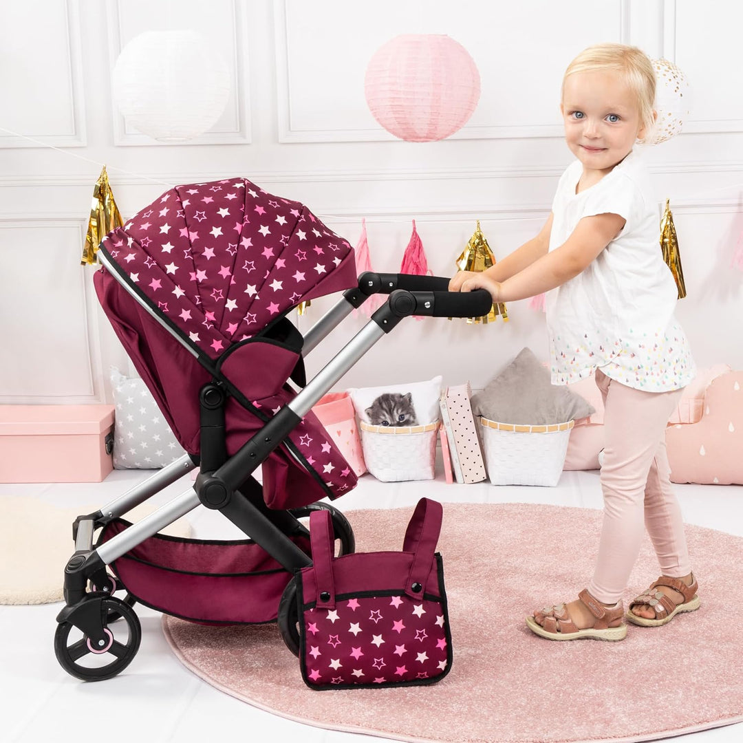 Bayer Design 17023AA Puppenwagen Xeo mit Tasche, höhenverstellbarer Griff, Schwenkschieber, wandelba