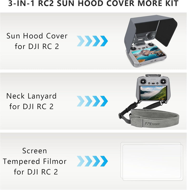 FPVtosky RC 2 Controller More Protector Kit für DJI Mini 4 Pro Zubehör, Kit beinhaltet RC 2 Sun Hood