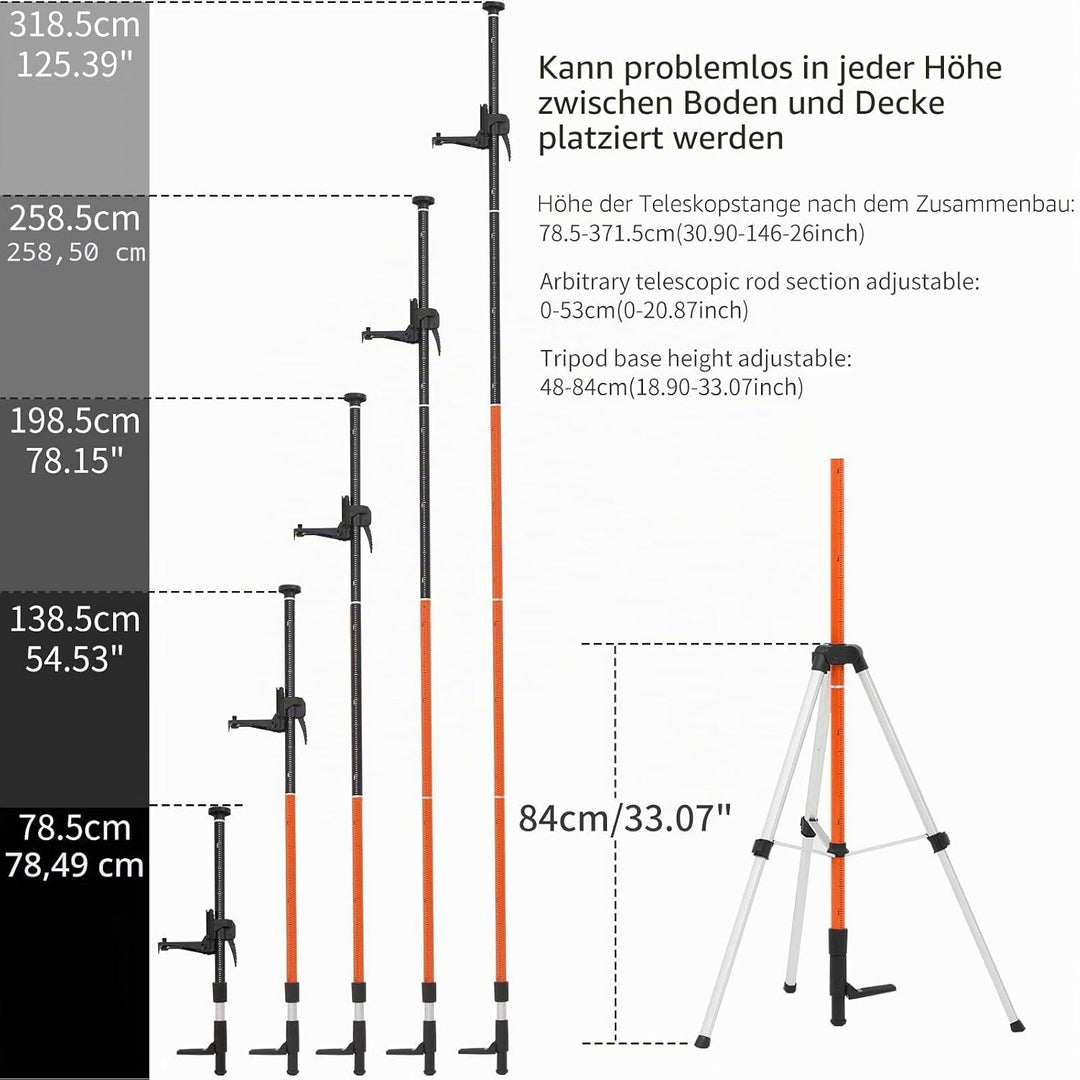 Teleskopstativ mit Halterung für Laser, Nivellierung von Rotations- und Linienlasern