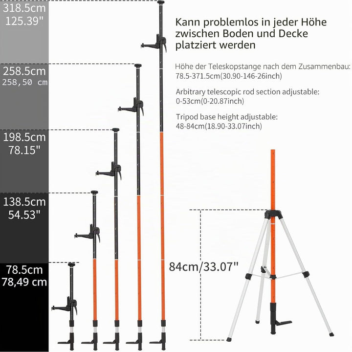 Teleskopstativ mit Halterung für Laser, Nivellierung von Rotations- und Linienlasern