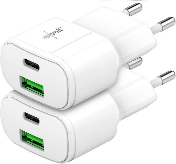 revolt 230-V-USB-Netzteil: Ultrakompakt. USB & Noteb.-Netzteil, USB-C/A, QC, PD, 30W, weiss 2er (Uni