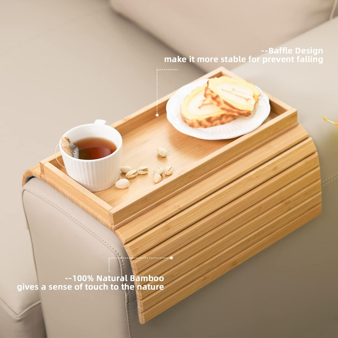 GEHE Natural Bamboo Sofa Armlehnenablage, Sofaablage Tisch für Couch, Sofa Armlehne Tablett Tisch An