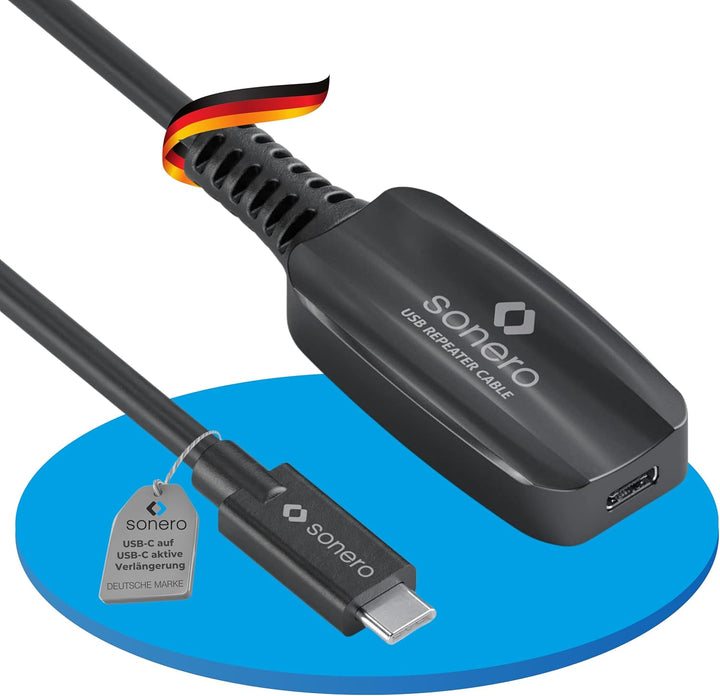 Sonero USB 3.2 Gen1x1 Aktive Verlängerung - C/C - schwarz - 10,00m 10,0 m USB-C auf USB-C, 10,0 m US