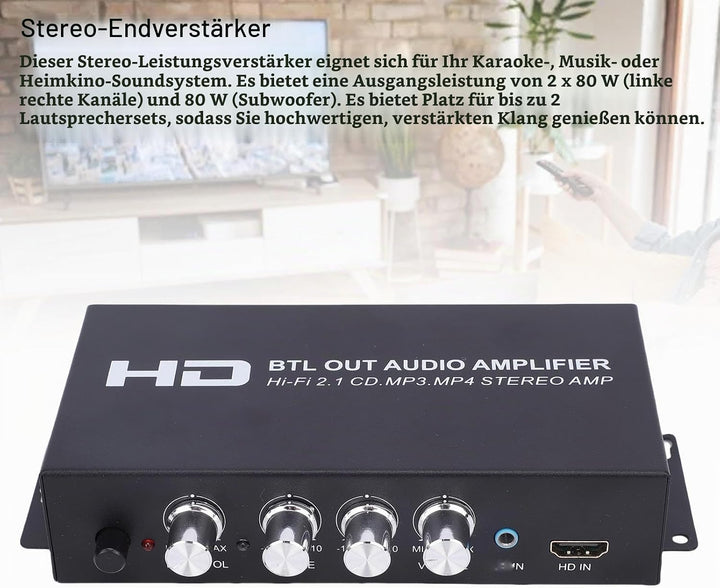 Annadue Stereo-Leistungsverstärker, 2.1-Kanal 240 W Bluetooth 5.0 HiFi-Audio, HDMI-AUX-Eingang, Bass