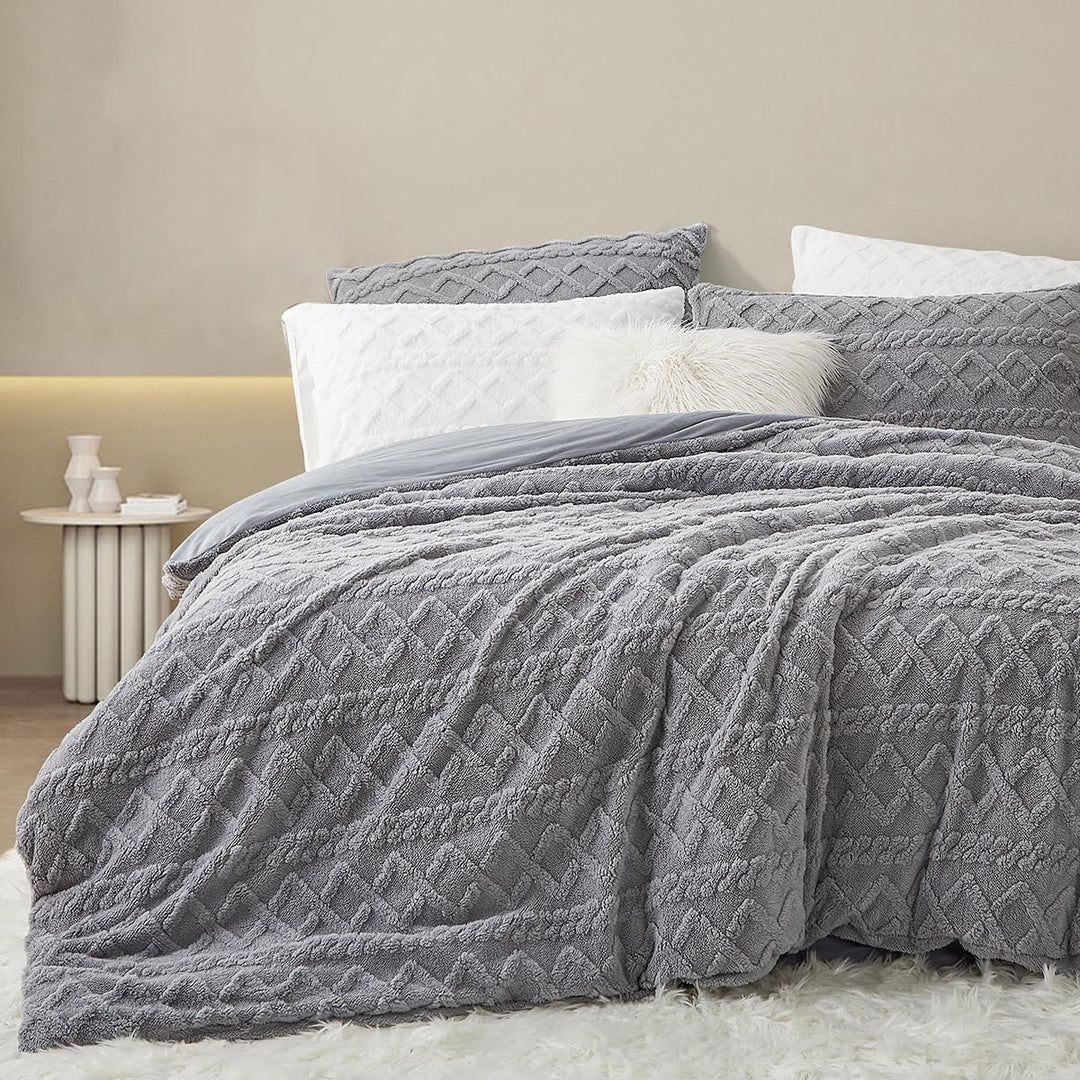 Sedefen Flauschig Bettwäsche 200x200 cm Grau Biber Flanell Fleece Geometrischmuster Cashmere Touch W