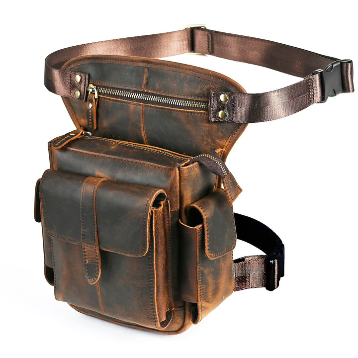 Herren Canvas + Leder Motorrad Reiten Tasche Beinbeutel Beintasche Aussenbeintasche Hüfttasche Drop