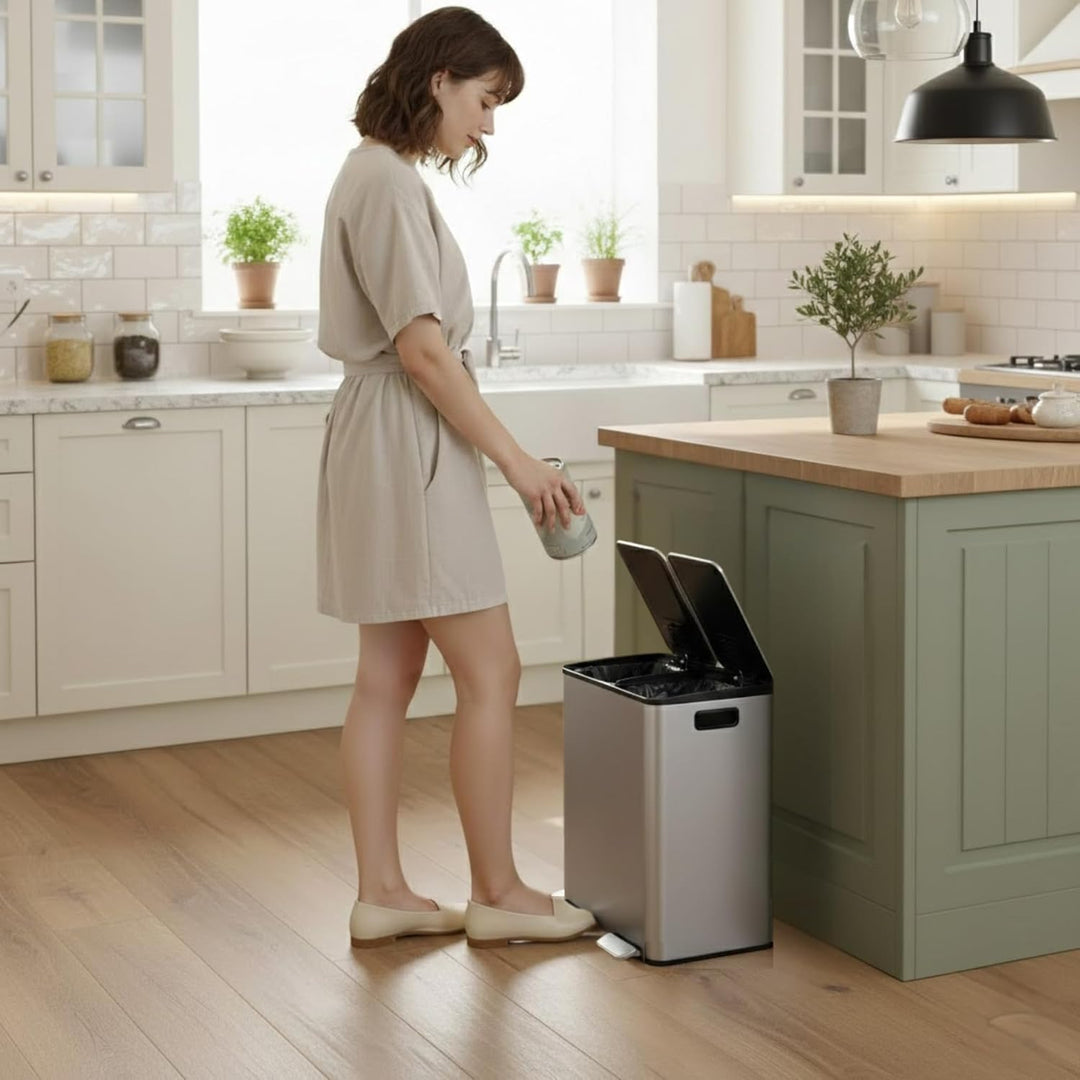Mülleimer Küche, 2 x 15 L, Mülltrennsystem 2 Fächer, Doppel-Mülleimer aus Edelstahl, Anti-Fingerabdr